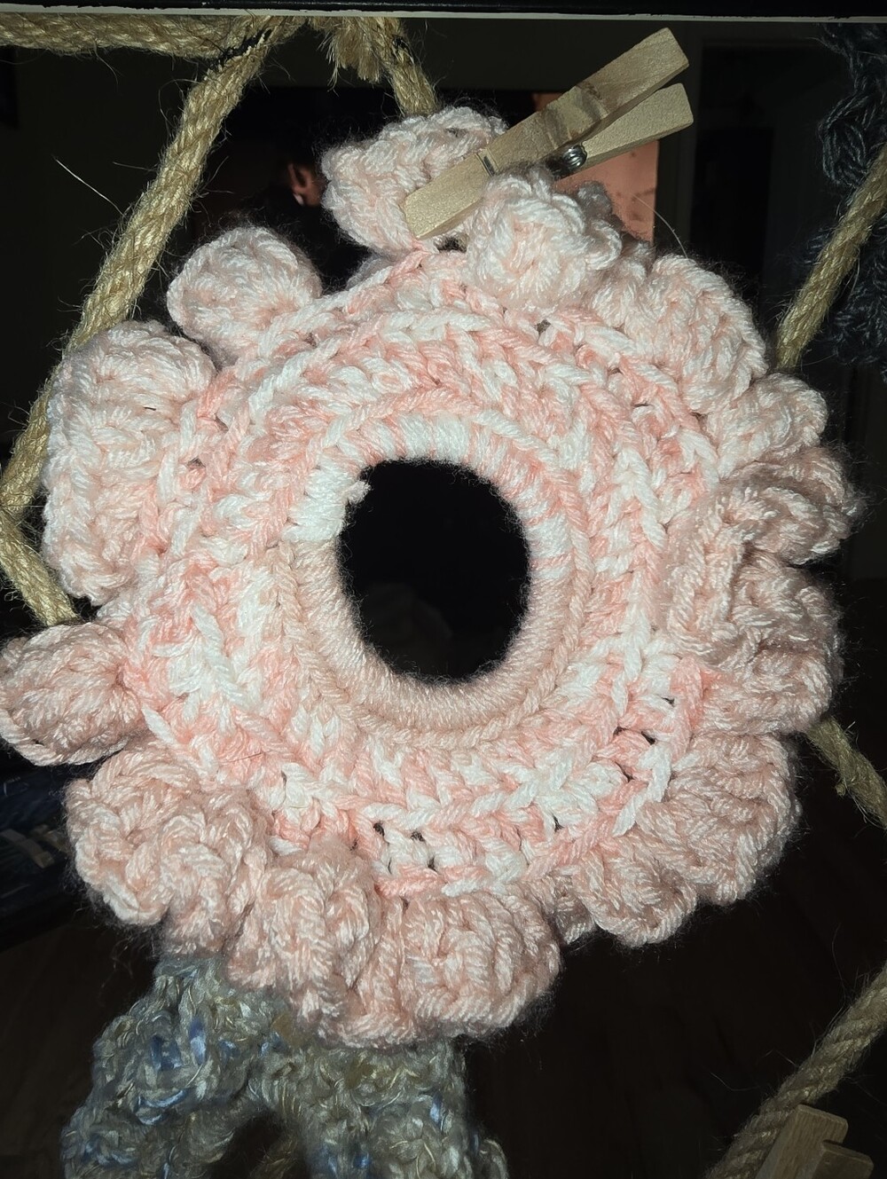 Handmade Crocheted Pink Ruffled Scrunchie